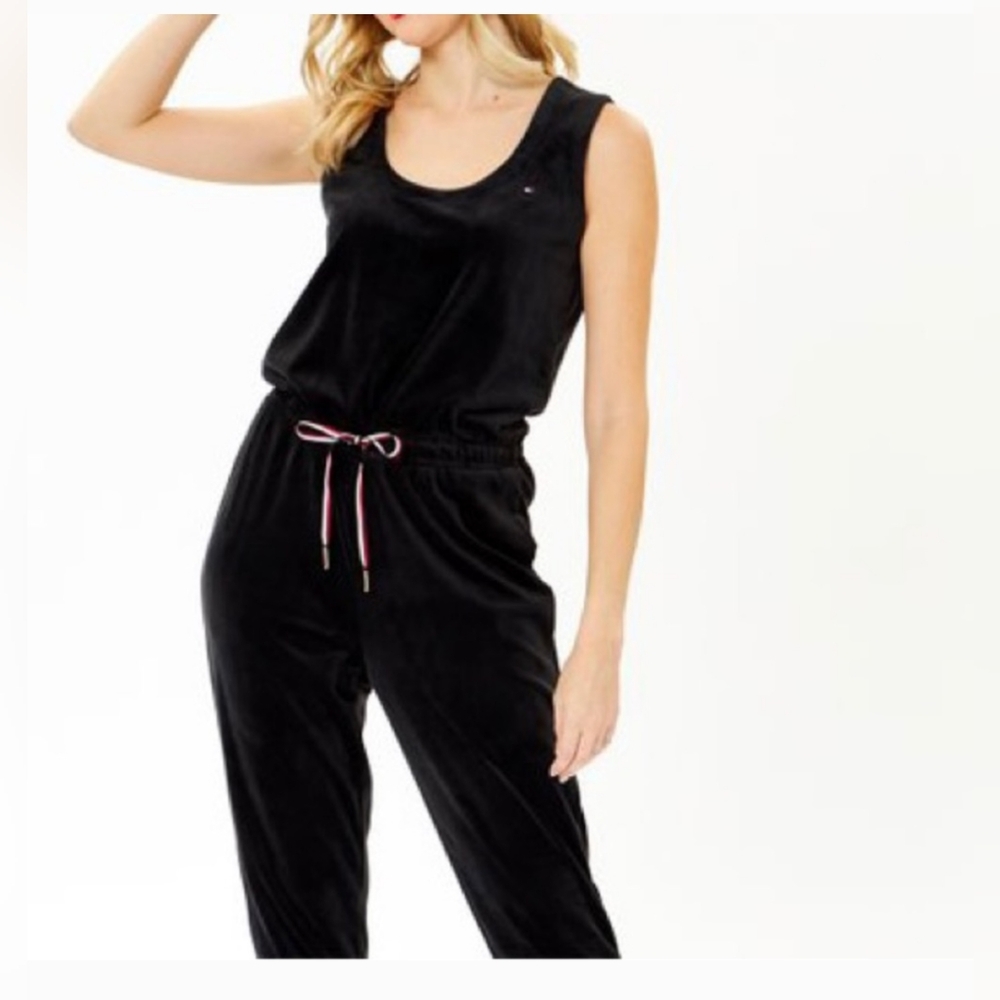 NWT Women's‎ Tommy Hilfiger Velvet Sleeveless Tie Waist  Black Jumpsuit/Sz:L